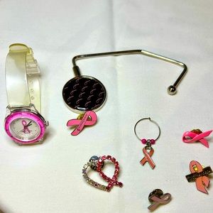 Lot BCA 7 items set Breast Cancer Awareness watch purse hook miscellaneous pins